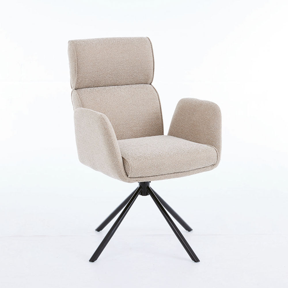 0.8m Grey Square Extending Ceramic Table & 4 x Biscuit High Back Swivel Chair Set - The Furniture Warehouse