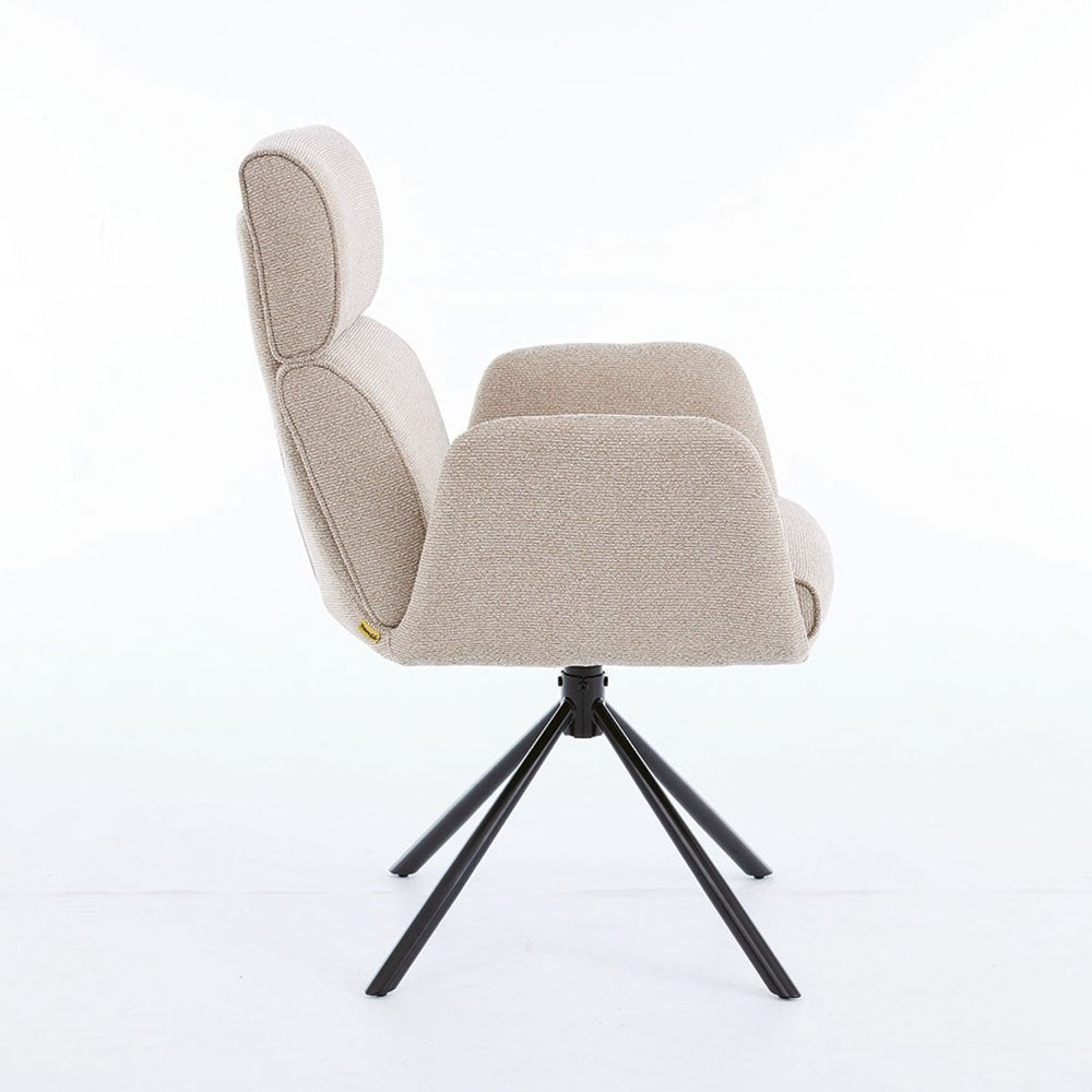 0.8m Grey Square Extending Ceramic Table & 4 x Biscuit High Back Swivel Chair Set - The Furniture Warehouse