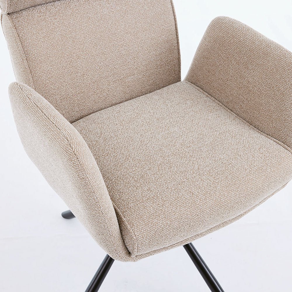 0.8m Grey Square Extending Ceramic Table & 4 x Biscuit High Back Swivel Chair Set - The Furniture Warehouse