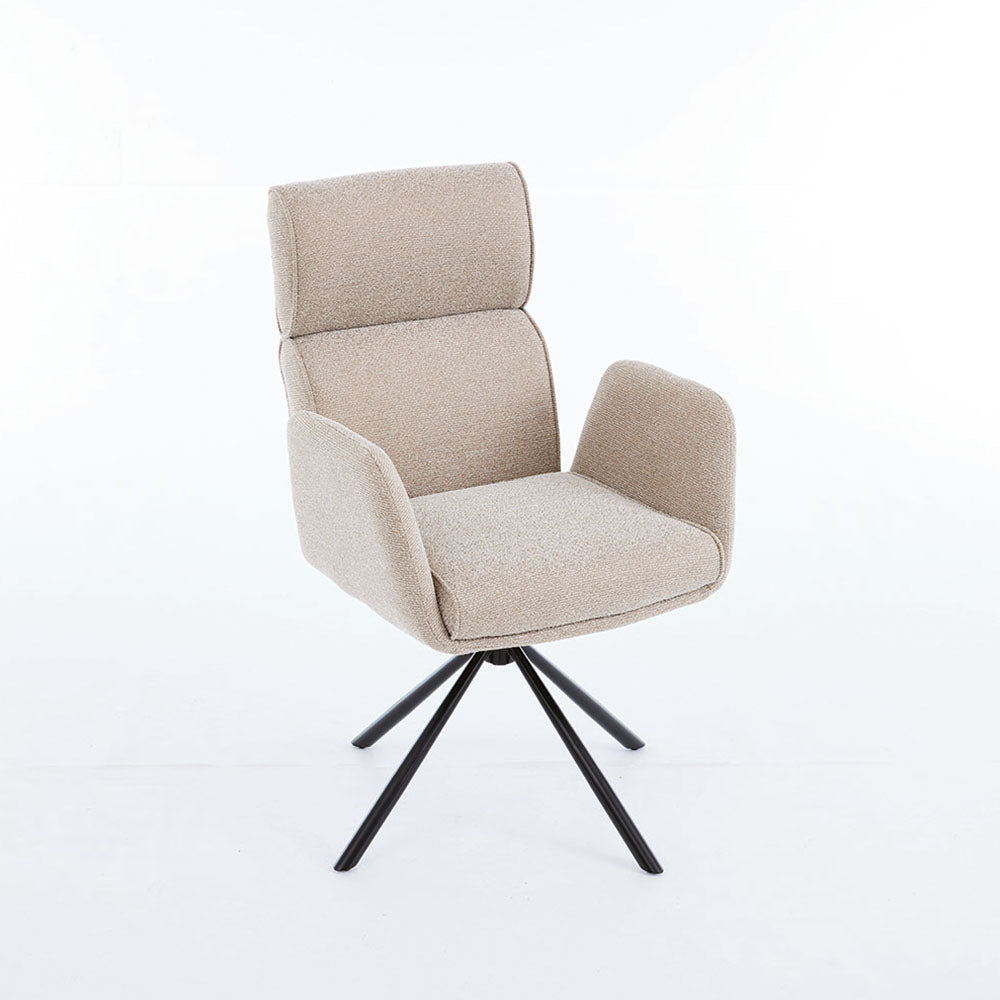 0.8m Grey Square Extending Ceramic Table & 4 x Biscuit High Back Swivel Chair Set - The Furniture Warehouse