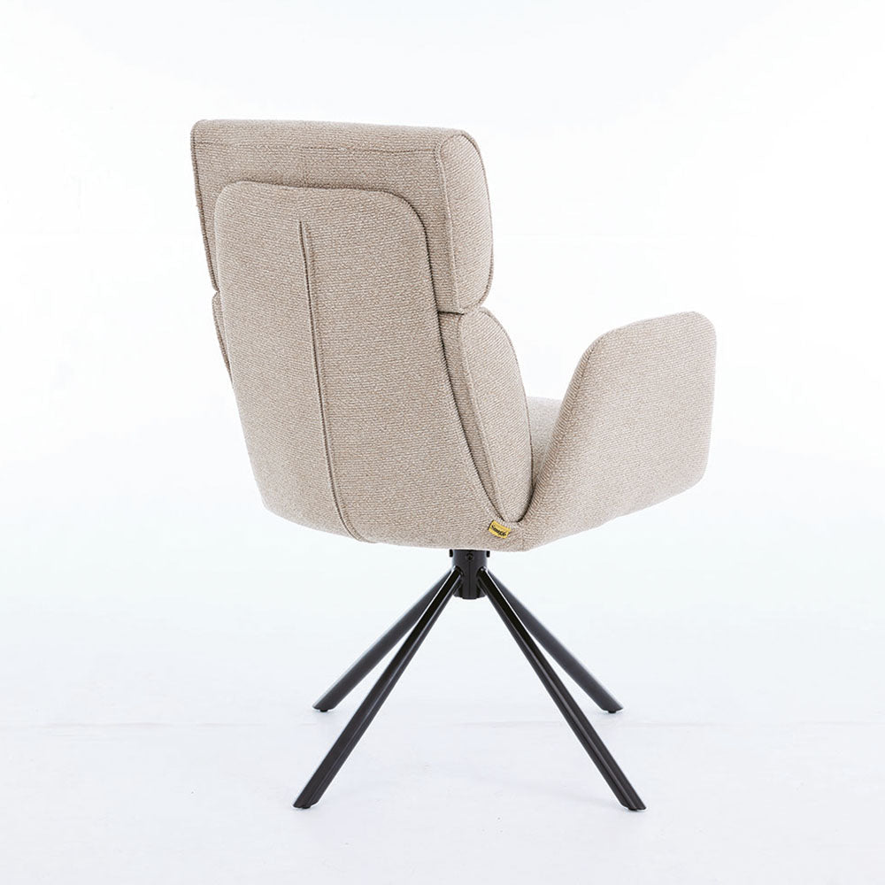 0.8m Grey Square Extending Ceramic Table & 4 x Biscuit High Back Swivel Chair Set - The Furniture Warehouse