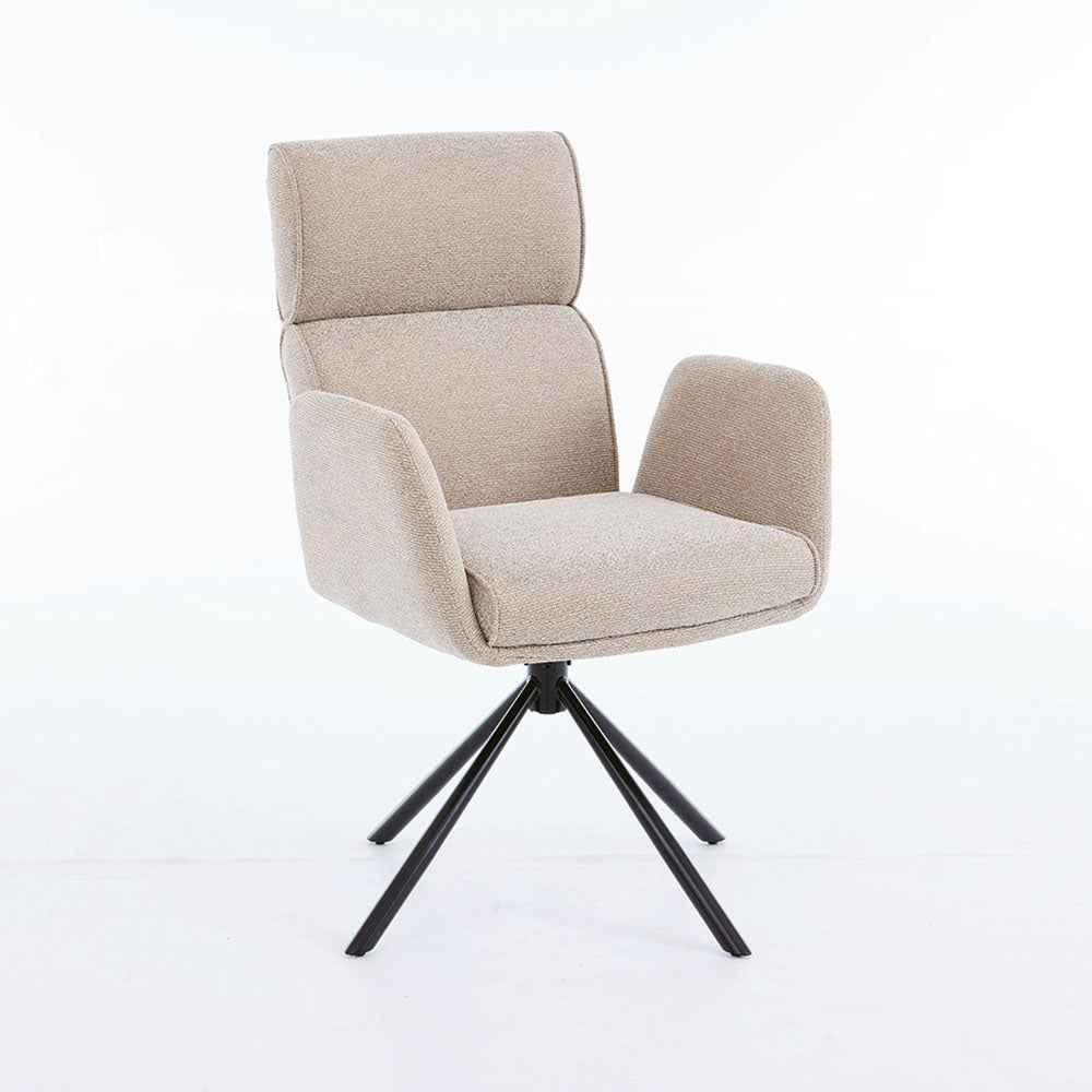 0.8m Grey Square Extending Ceramic Table & 4 x Biscuit High Back Swivel Chair Set - The Furniture Warehouse