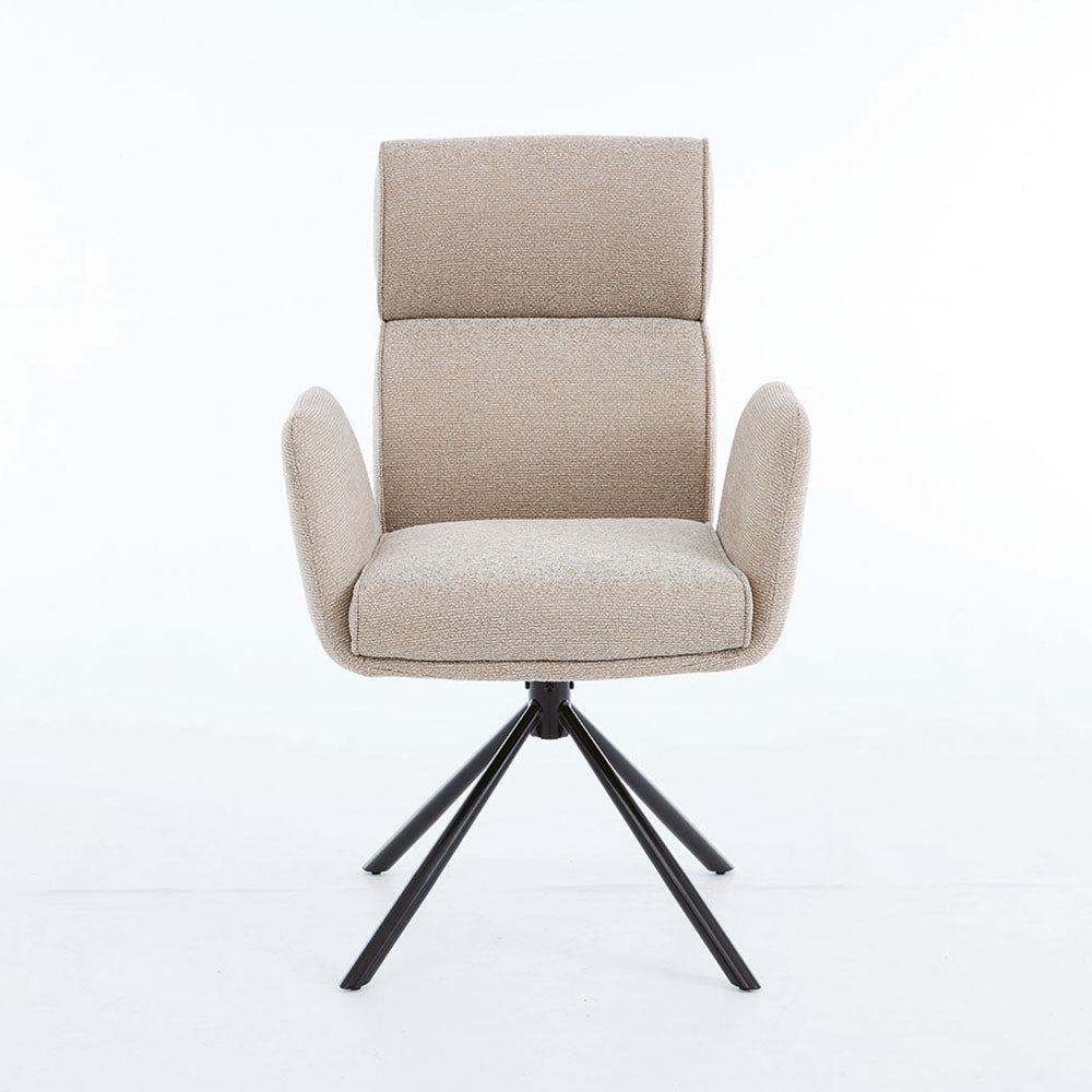 0.8m Grey Square Extending Ceramic Table & 4 x Biscuit High Back Swivel Chair Set - The Furniture Warehouse