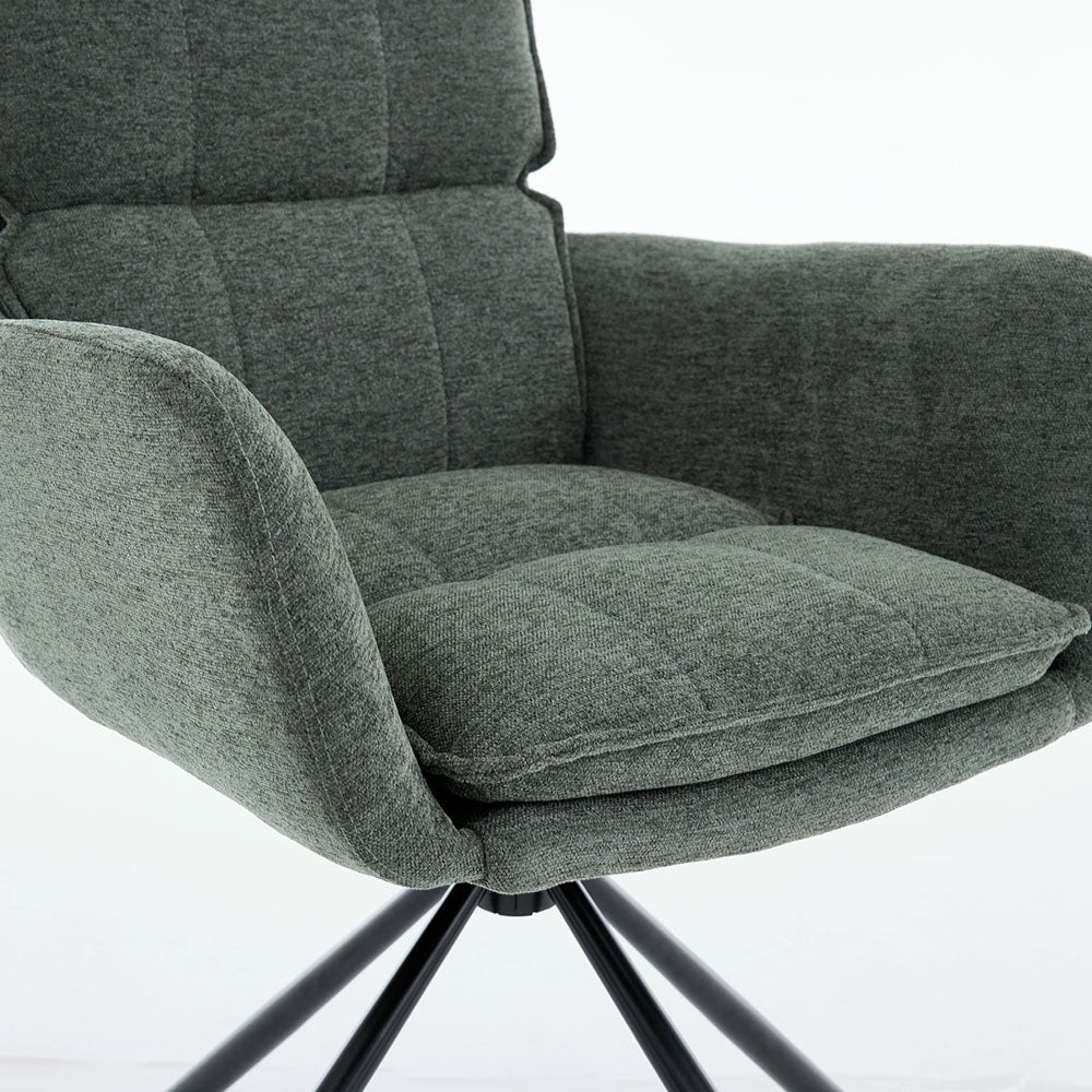 0.8m Grey Square Extending Ceramic Table & 4 x Forest Green Luxe Panel Stitch Swivel Chair Set - The Furniture Warehouse