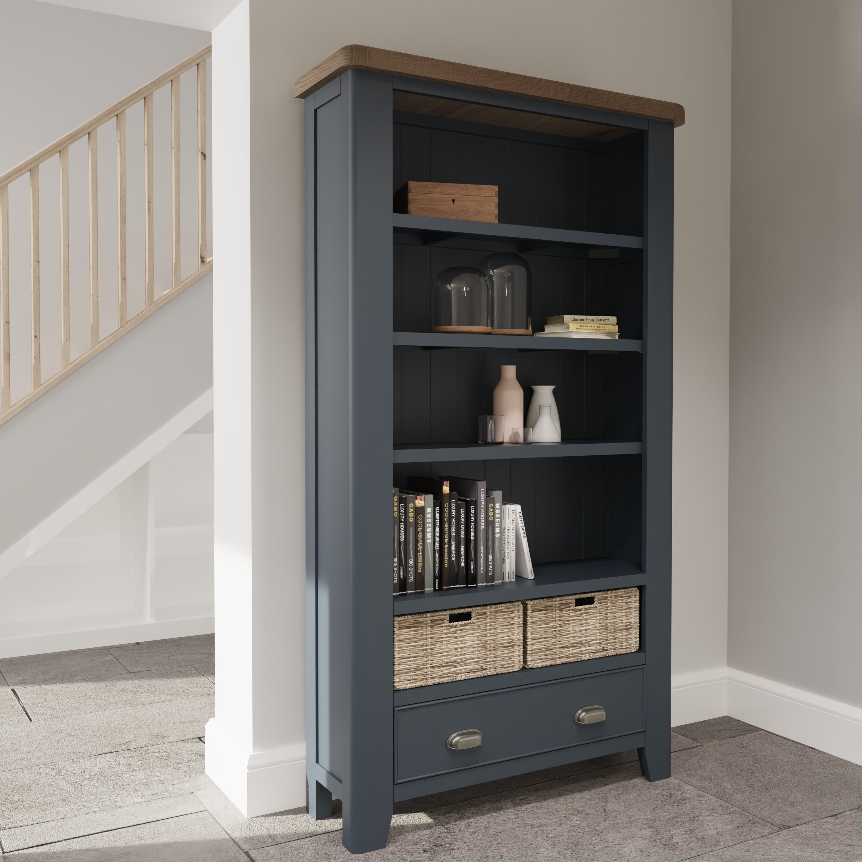 Wessex Smoked Oak Blue Painted Large Bookcase
