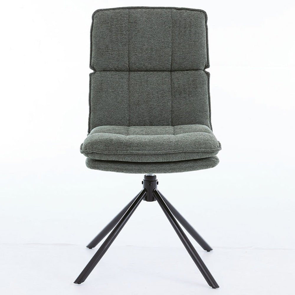1.2m Grey Circular Ceramic Table & 4 x Forest Green Luxe Panel Stitch Swivel Chair Set - The Furniture Warehouse
