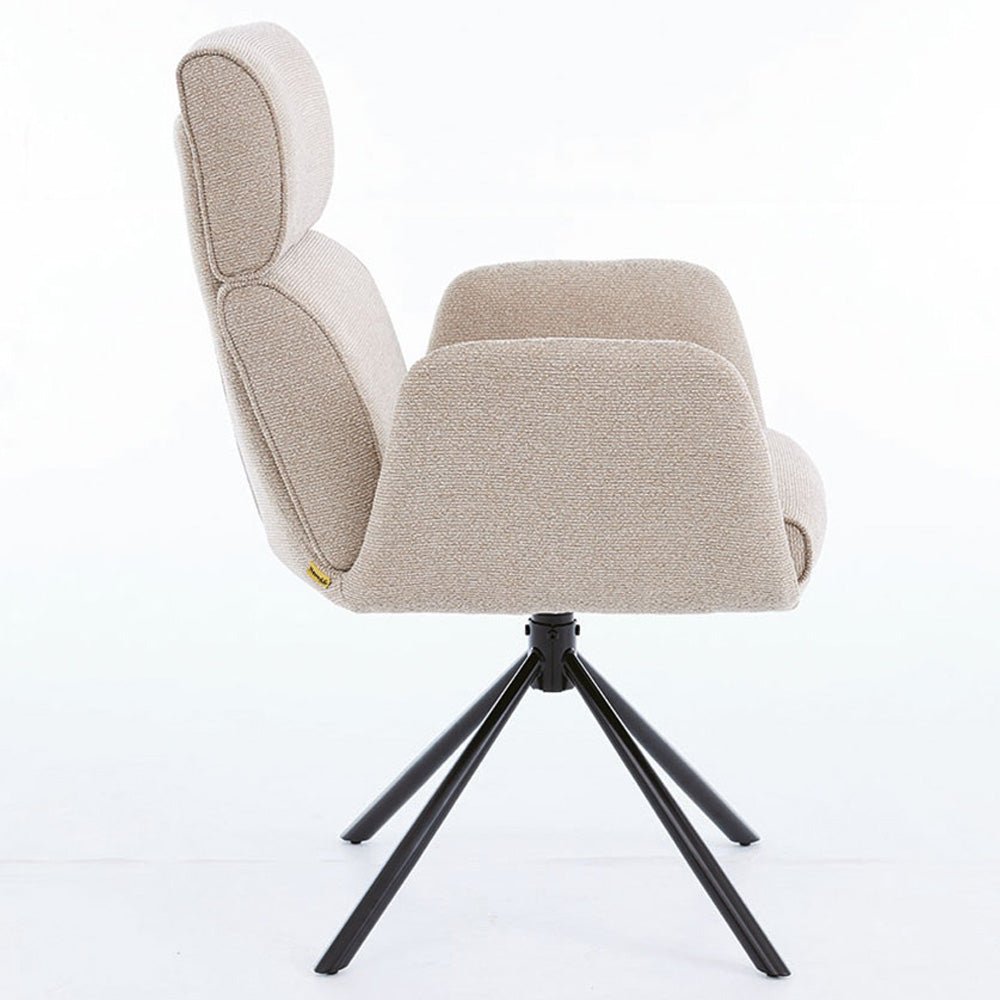 1.2m White Circular Ceramic Table & 4 x Biscuit High Back Swivel Chair Set - The Furniture Warehouse