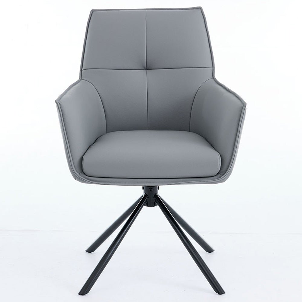 1.2m White Circular Ceramic Table & 4 x Dark Grey Luxe Cross Stitch Swivel Chair Set - The Furniture Warehouse
