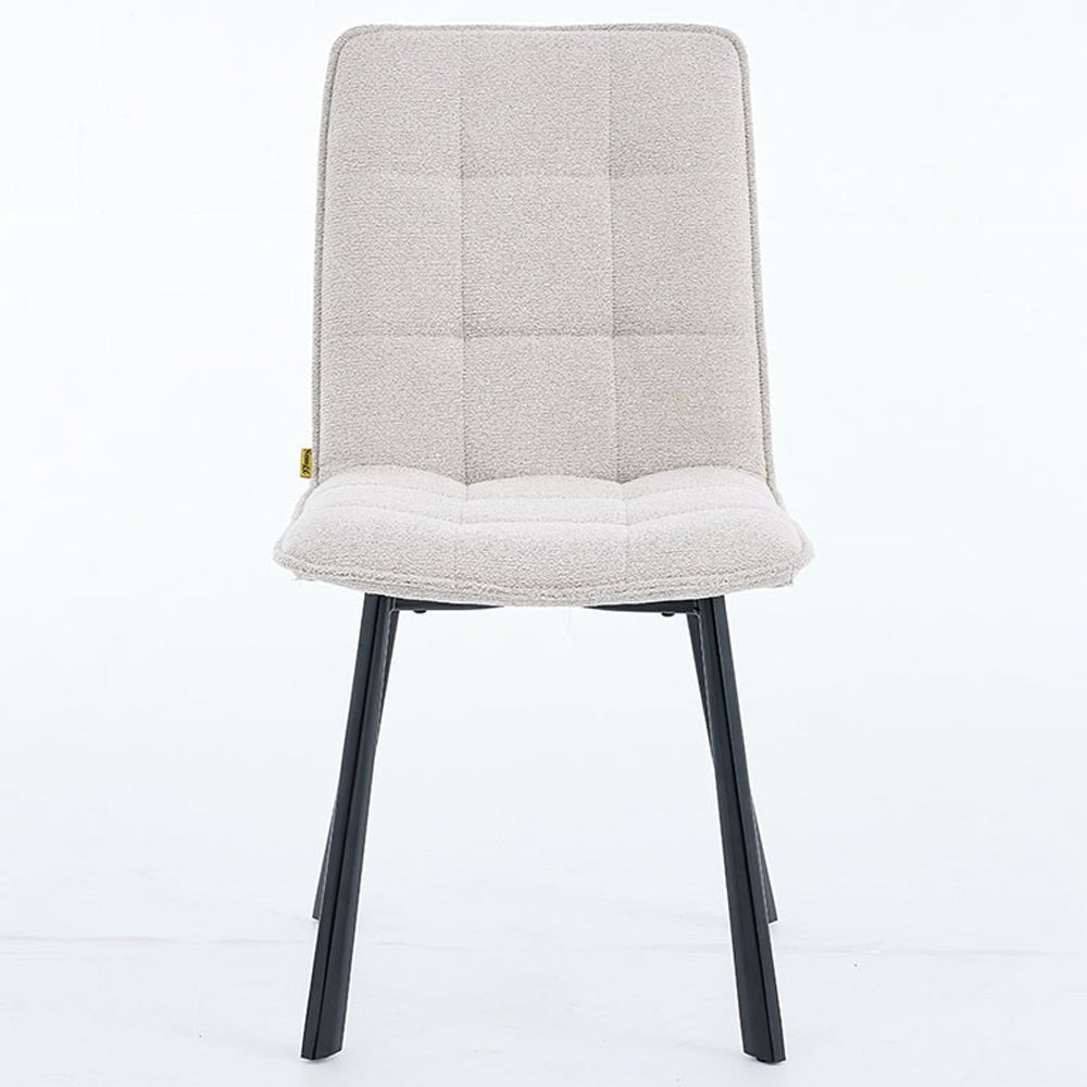 1.2m White Circular Ceramic Table & 4 x Grey Panel Stitch Chair Set - The Furniture Warehouse