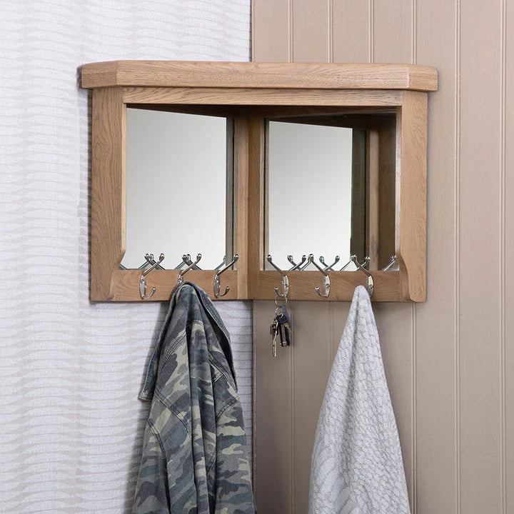 Wessex Smoked Oak Corner Mirrored Coat Rack