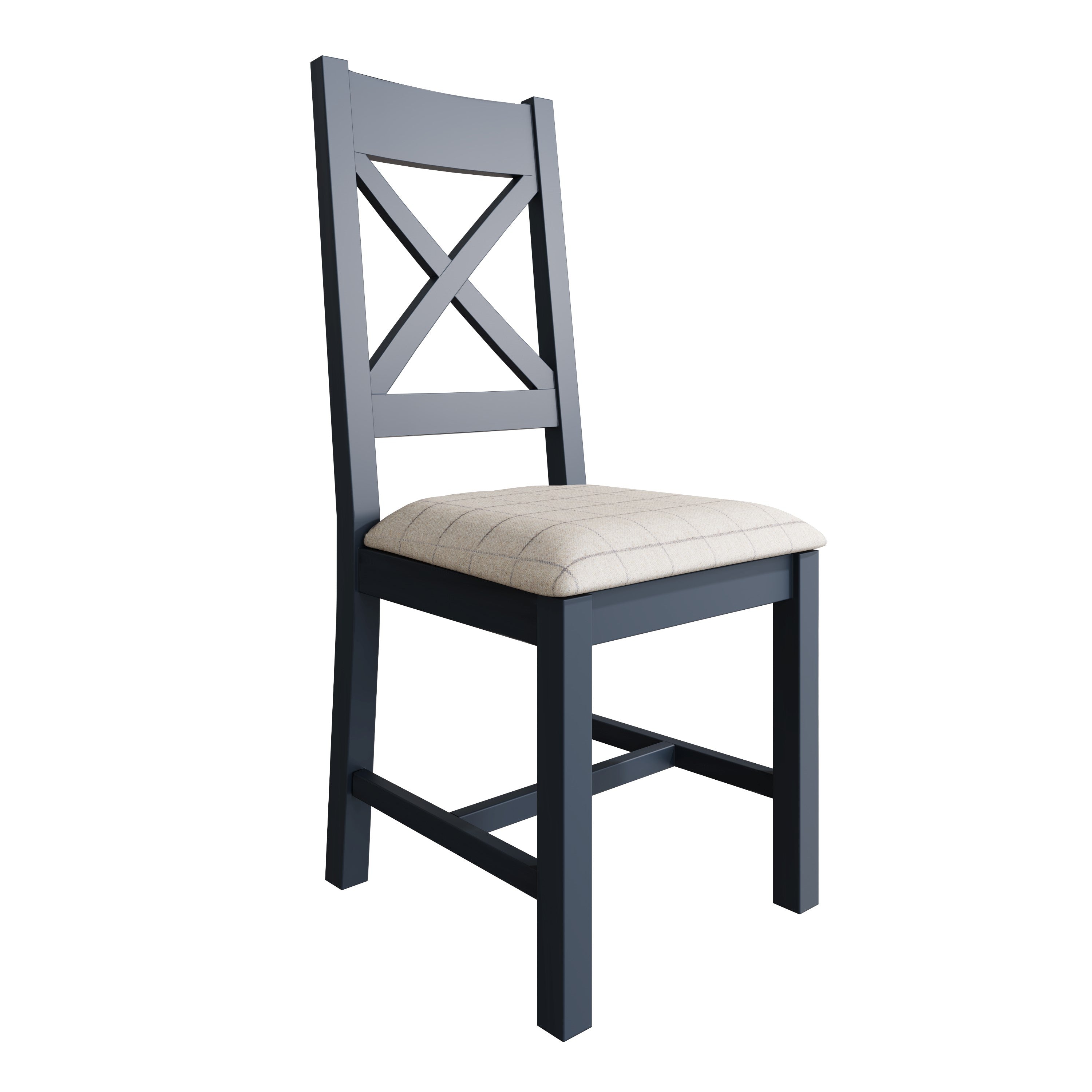 Wessex Smoked Oak Blue Painted Cross Back Dining Chair With Natural Check Seat