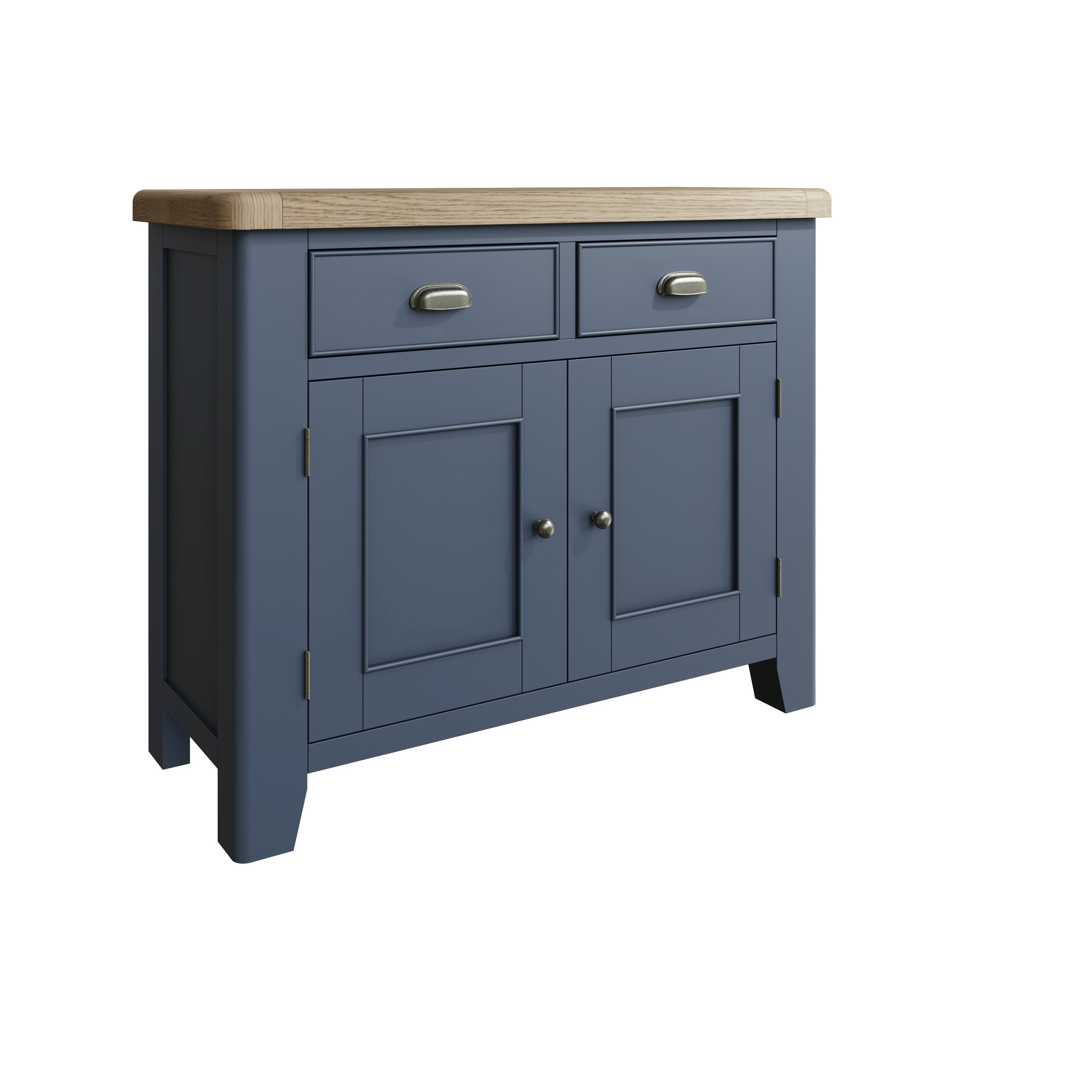 Wessex Smoked Oak Blue Painted Small 2 Drawer 2 Door Sideboard