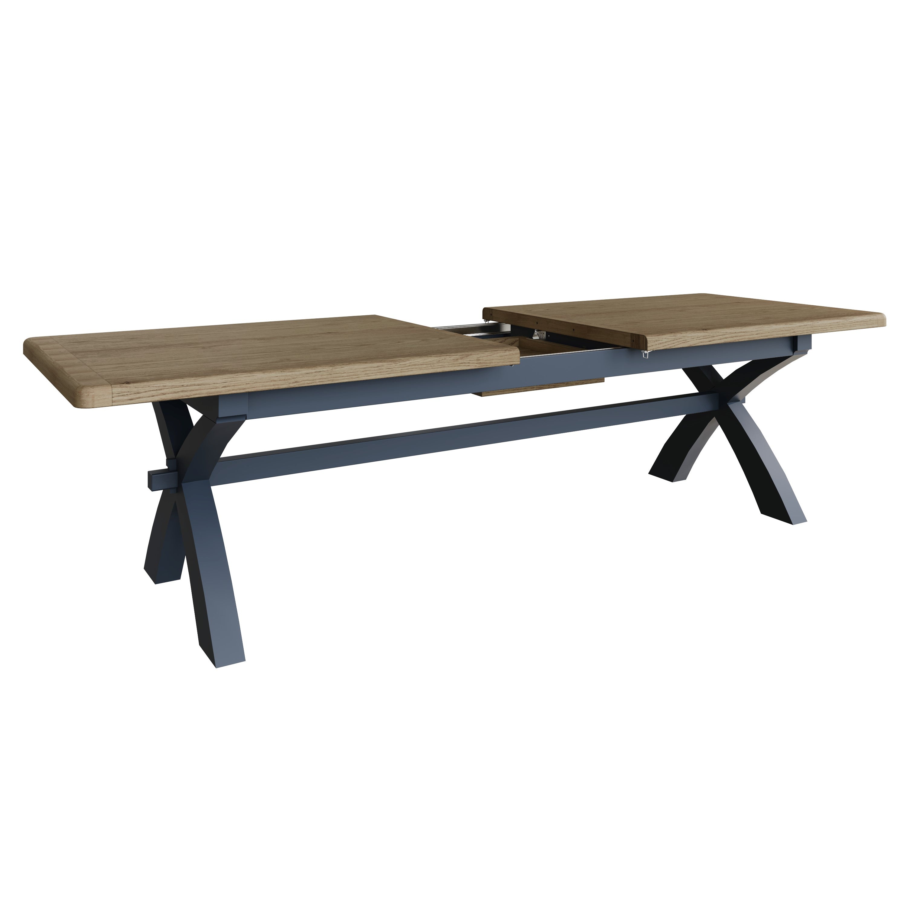 Wessex Smoked Oak Blue Painted 2.5m Cross Leg Extending Dining Table