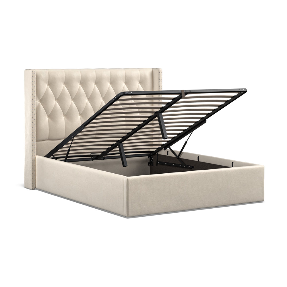 Lowick Beige Linen King Size Upholstered Ottoman Bed Frame