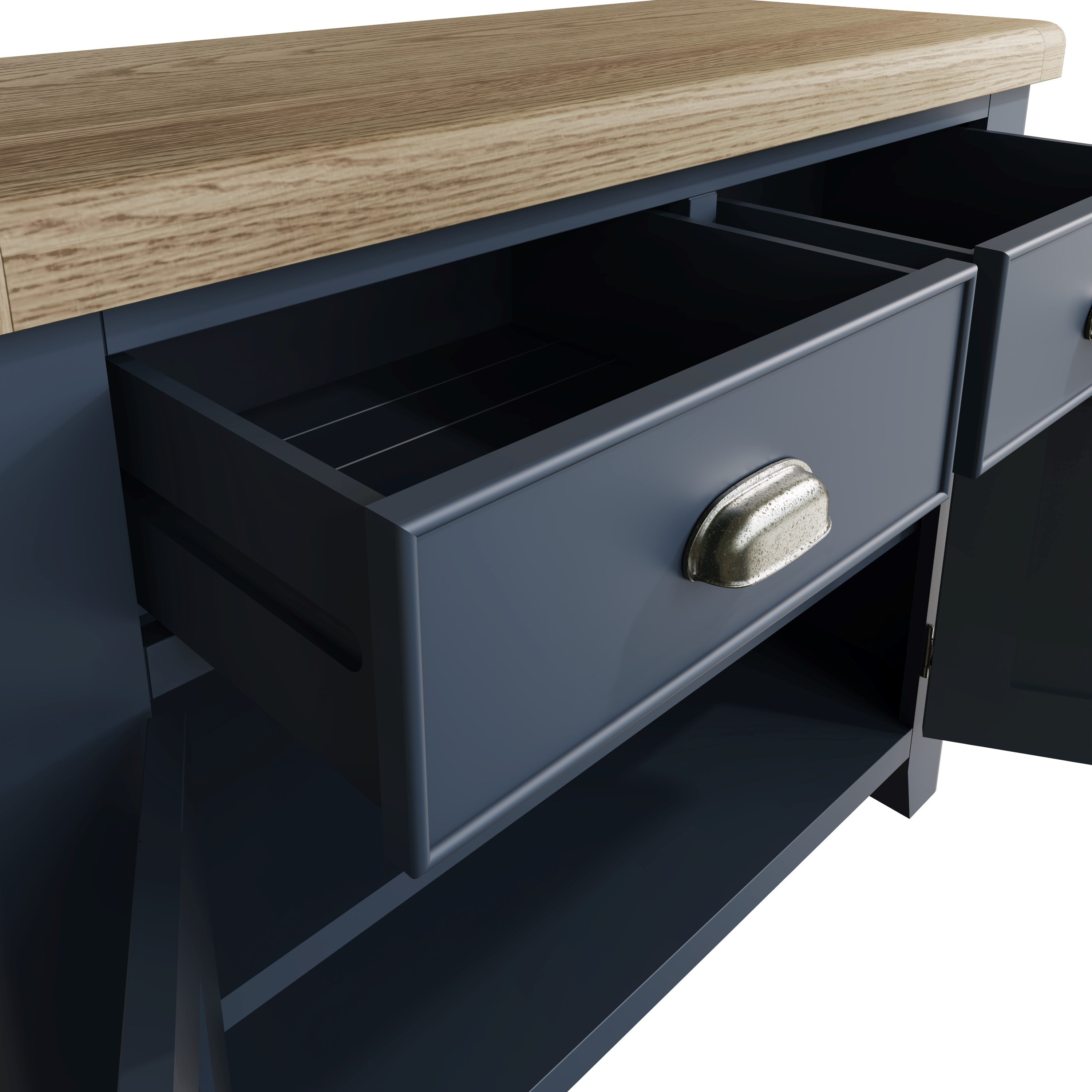 Wessex Smoked Oak Blue Painted Small 2 Drawer 2 Door Sideboard