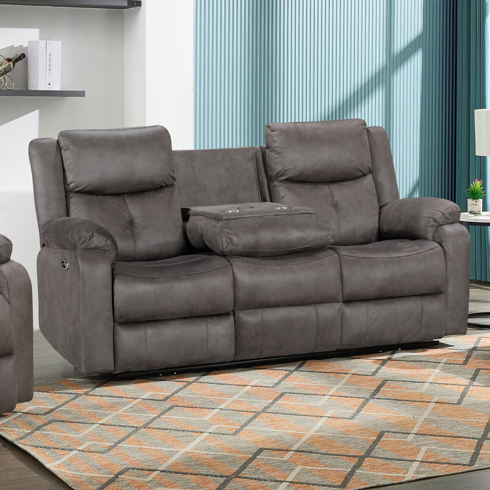 Rome Steel Power Recliner 3 Seater Sofa with Console