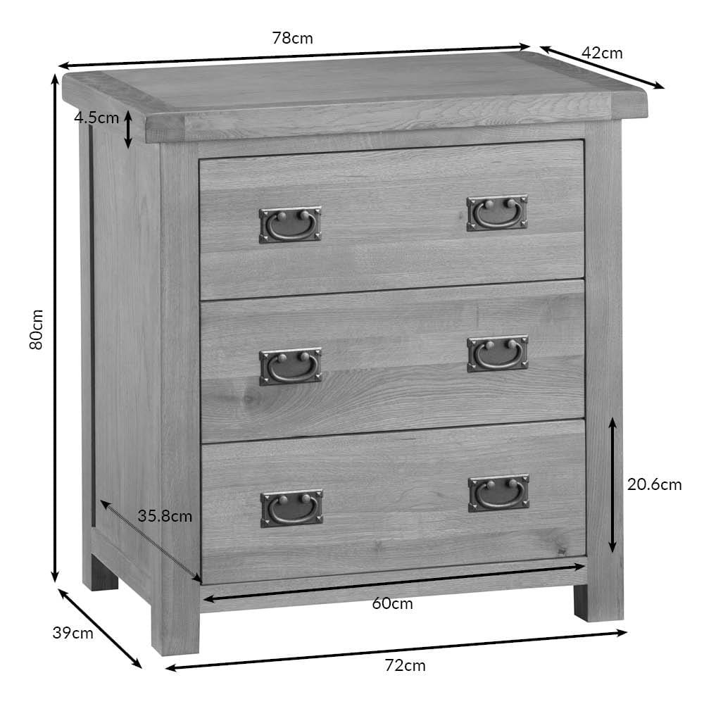 Winchester Oak Chest of 3 Drawers