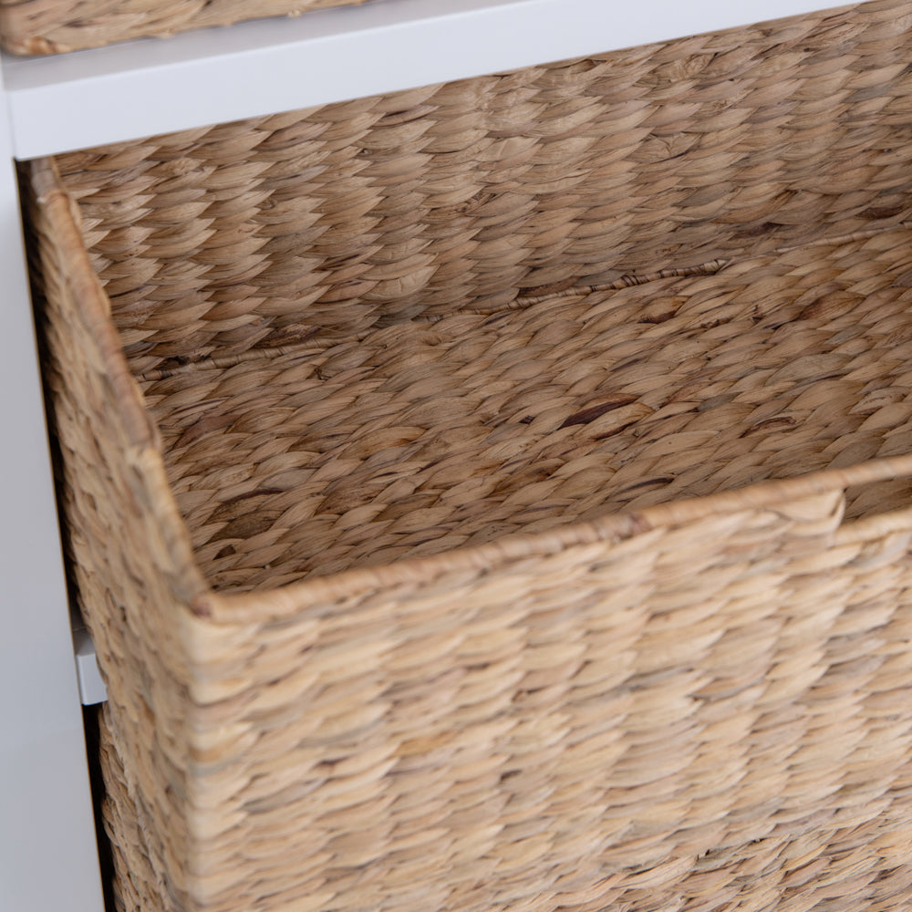 Dorset White Painted Oak Large Storage Chest with Wicker Baskets