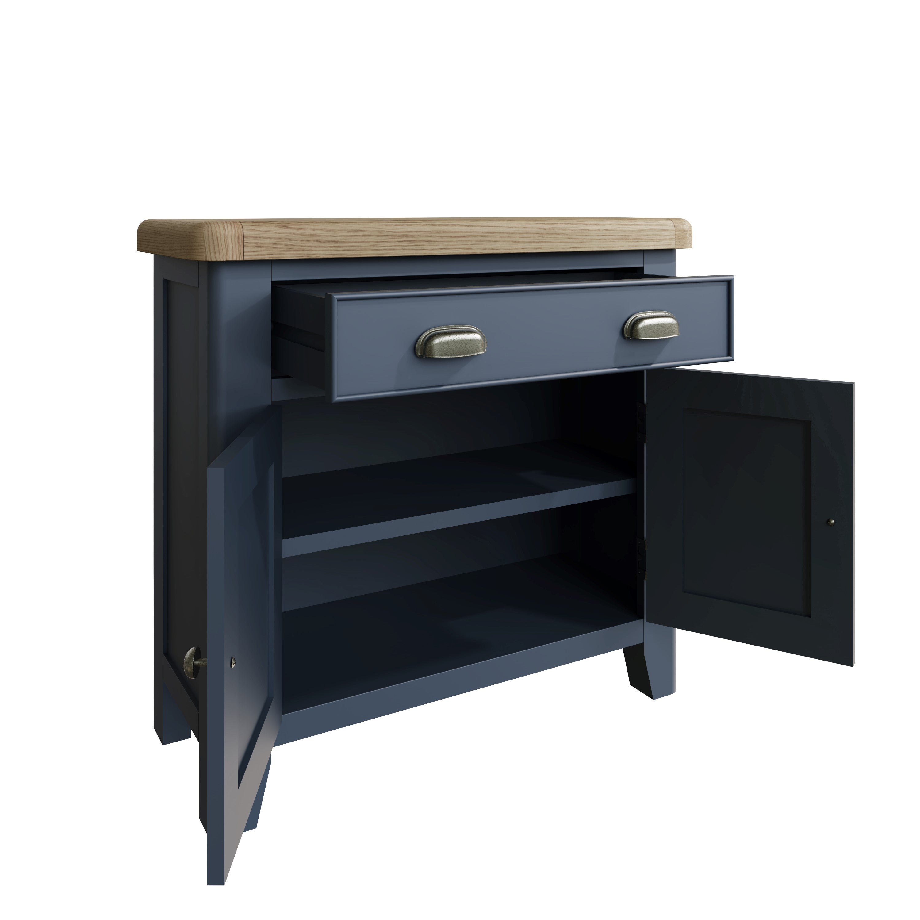 Wessex Smoked Oak Blue Painted Mini 1 Drawer 2 Door Sideboard