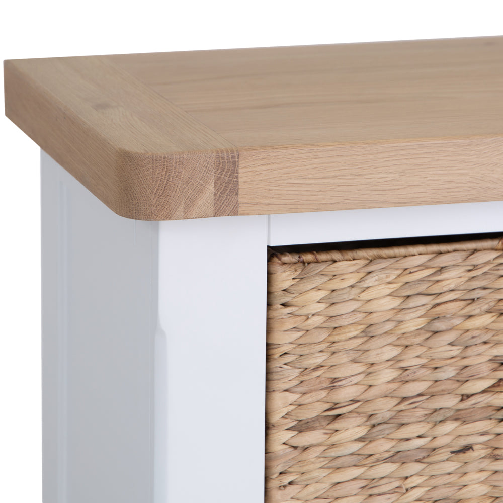 Dorset White Painted Oak Large Storage Chest with Wicker Baskets