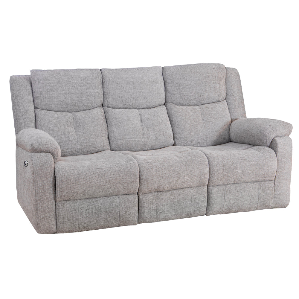 Rome Silver Power Recliner 3 Seater Sofa with Console