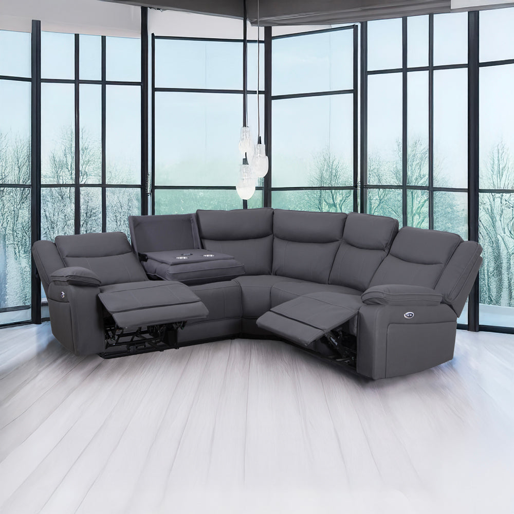 Milan Mocha Power Corner Sofa with Console
