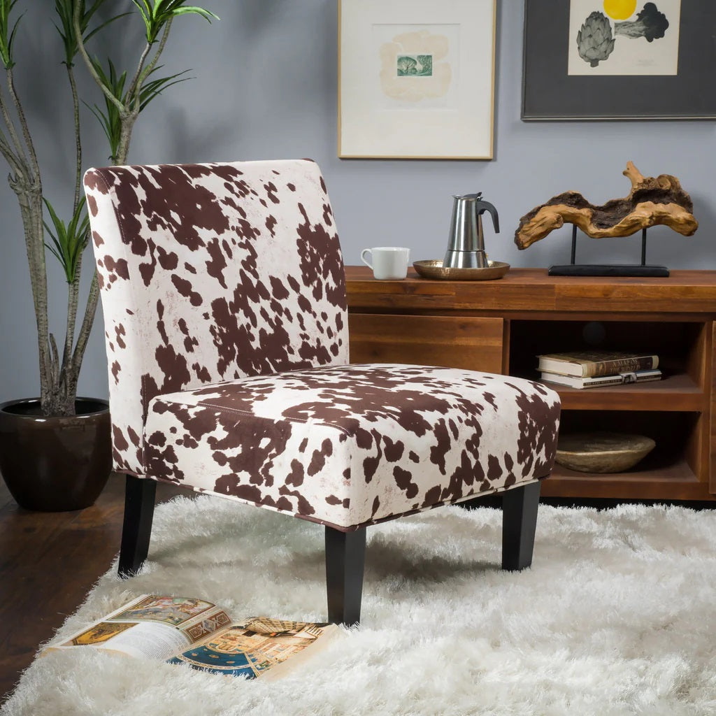 Accent Chair White and Brown Velvet Pattern