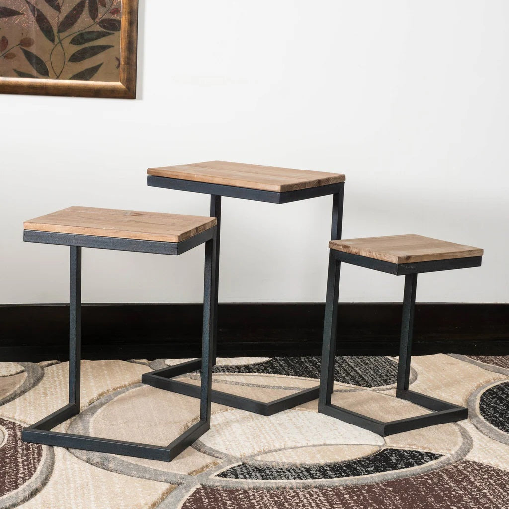 Industrial Wood Nest of 3 Tables