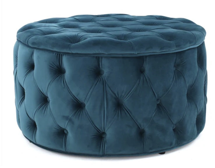 Navy Velvet Studded Pouf