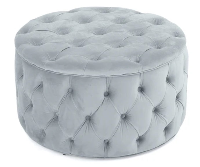 Silver Velvet Studded Pouf