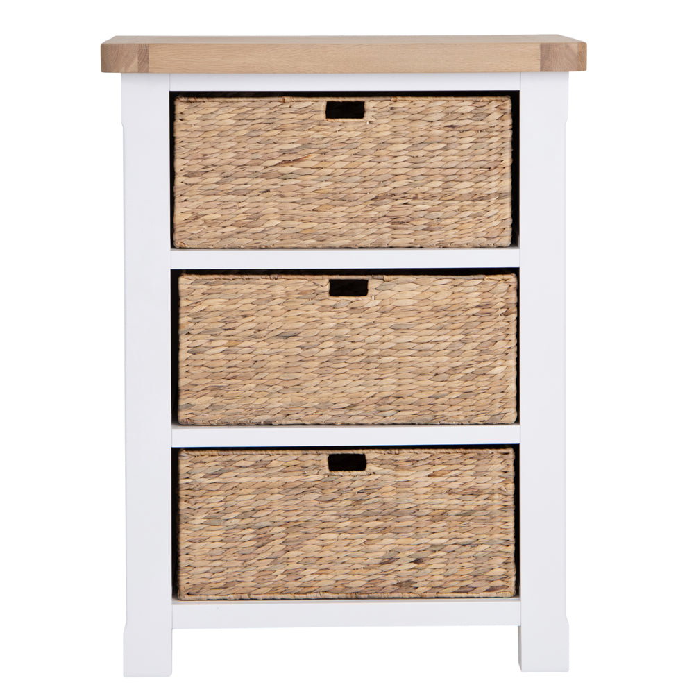 Dorset White Painted Oak Large Storage Chest with Wicker Baskets