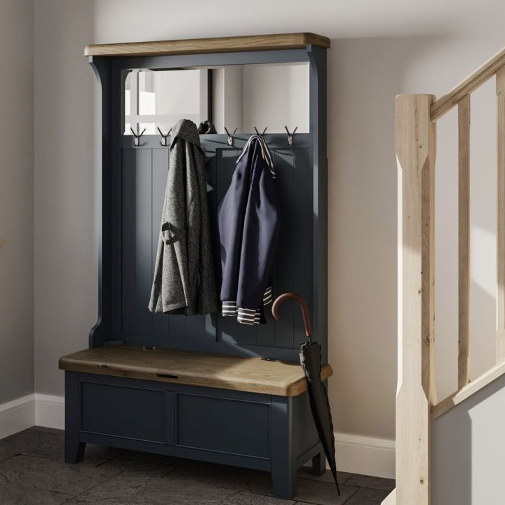 Wessex Smoked Oak Blue Painted Hall Bench Unit