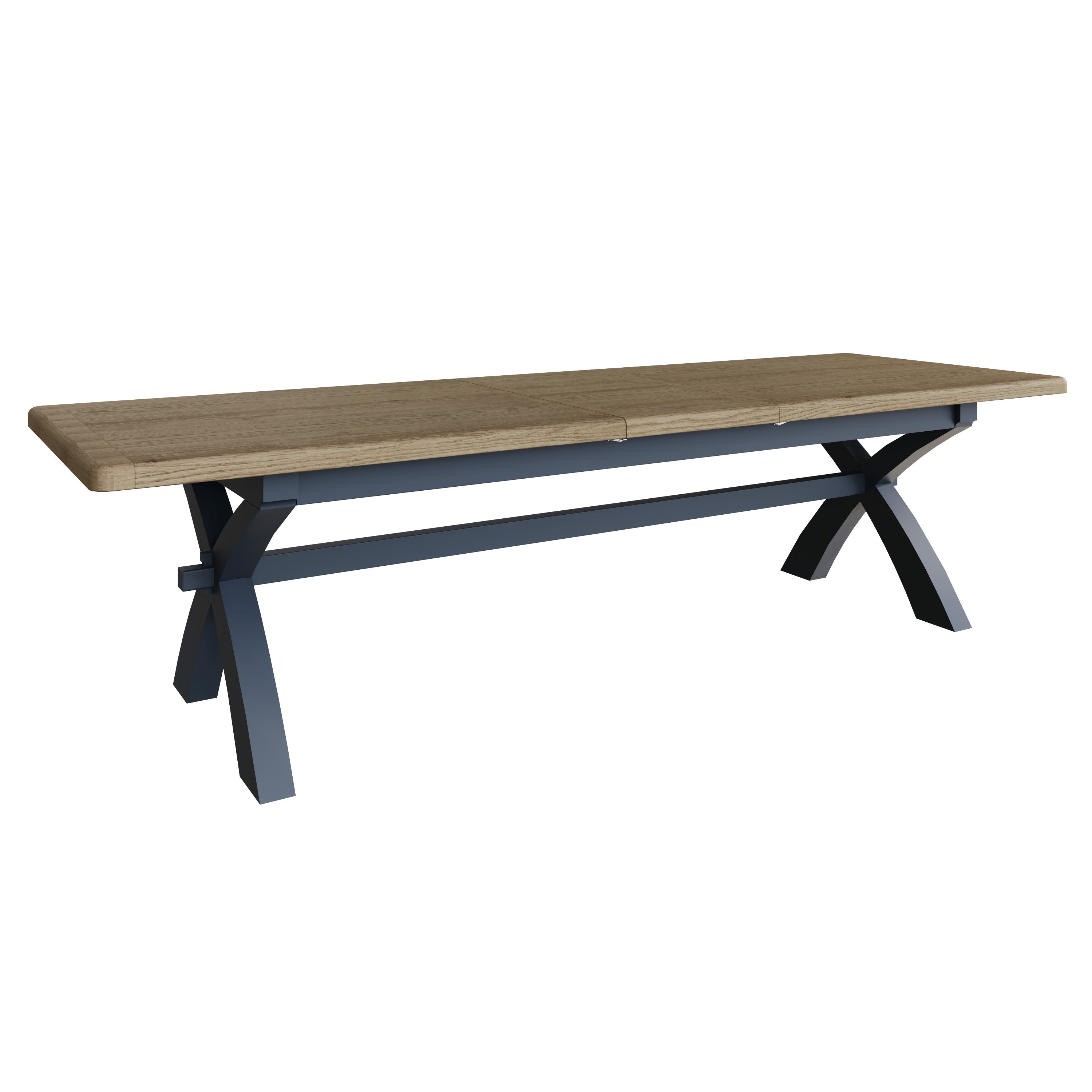 Wessex Smoked Oak Blue Painted 2.5m Cross Leg Extending Dining Table