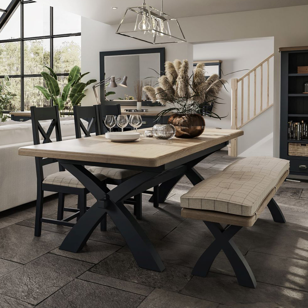 Wessex Smoked Oak Blue Painted 2.0m Dining Table Set