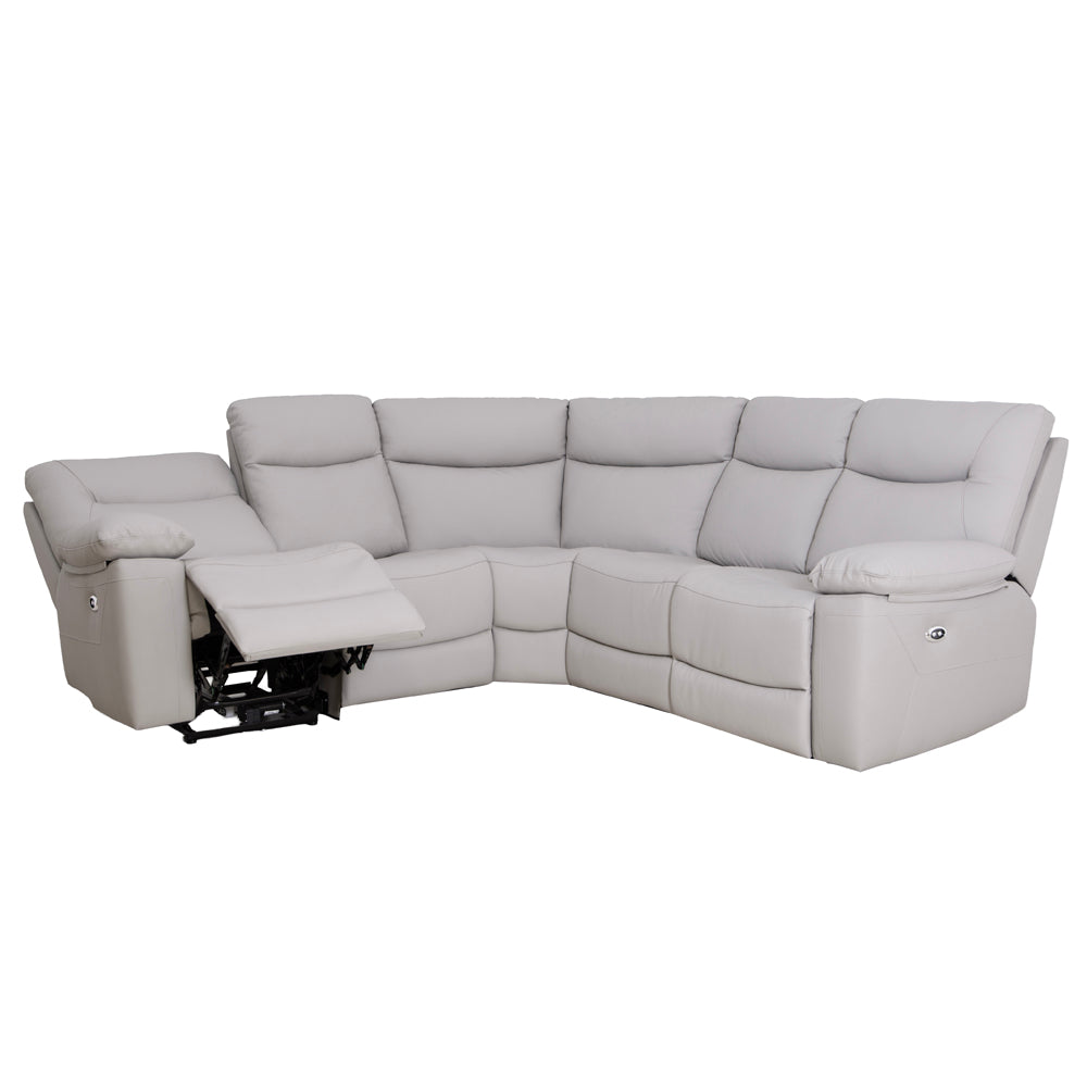 Florence Pearl Grey Power Corner Sofa with Console