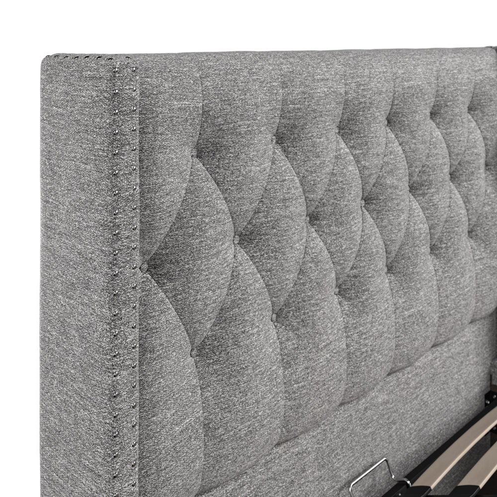 Lowick Grey Linen Double Upholstered Ottoman Bed Frame