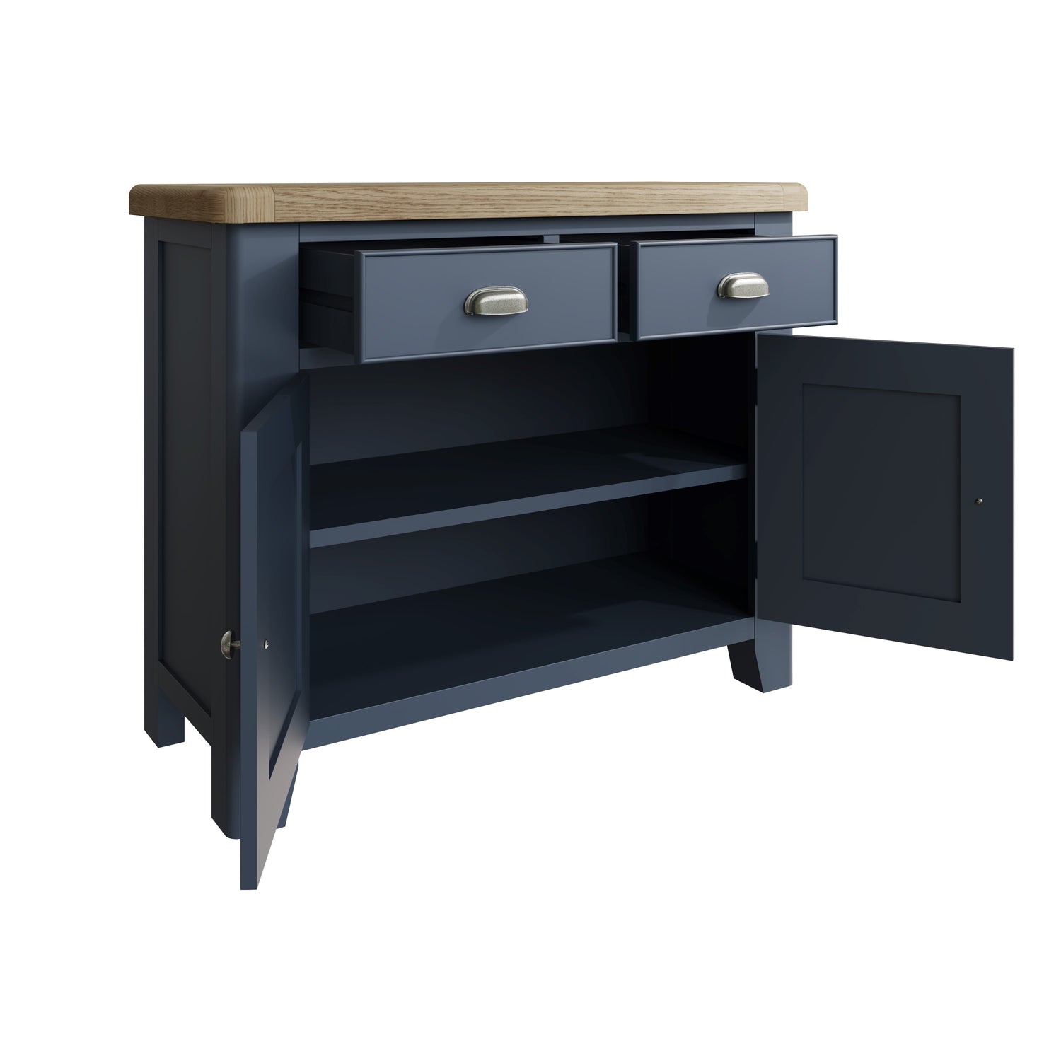 Wessex Smoked Oak Blue Painted Small 2 Drawer 2 Door Sideboard