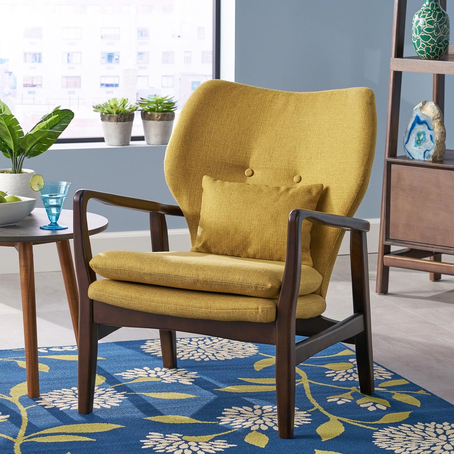 Mid Century Modern Fabric Chair - Mustard