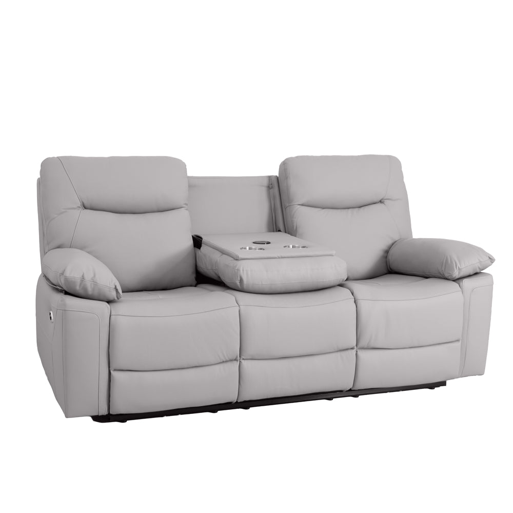 Florence Pearl Grey Power Recliner 3 Seater Sofa with Console