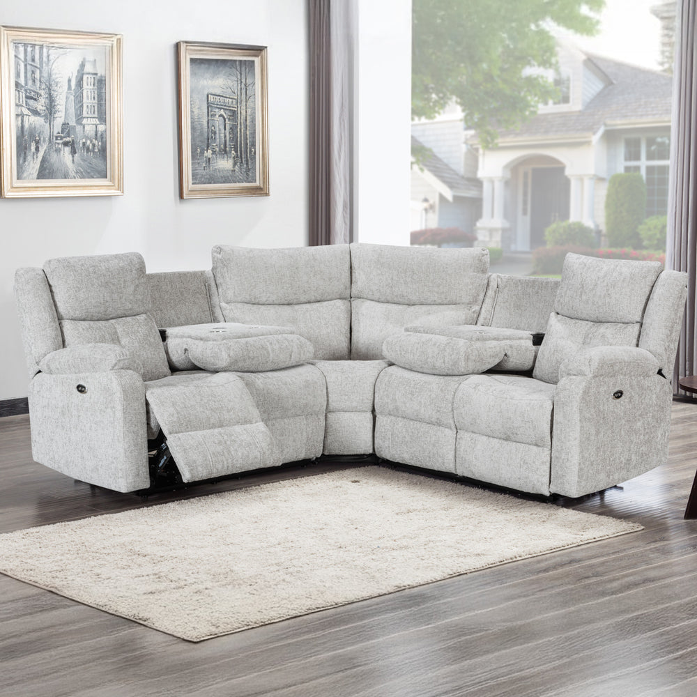 Rome Silver Power Corner Sofa with Console