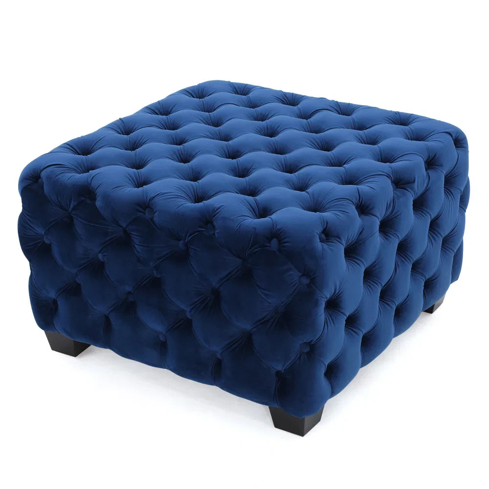 Navy Blue Square Tufted Ottoman