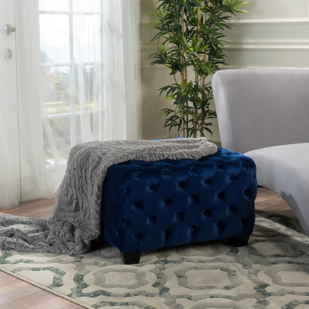 Navy Blue Square Tufted Ottoman