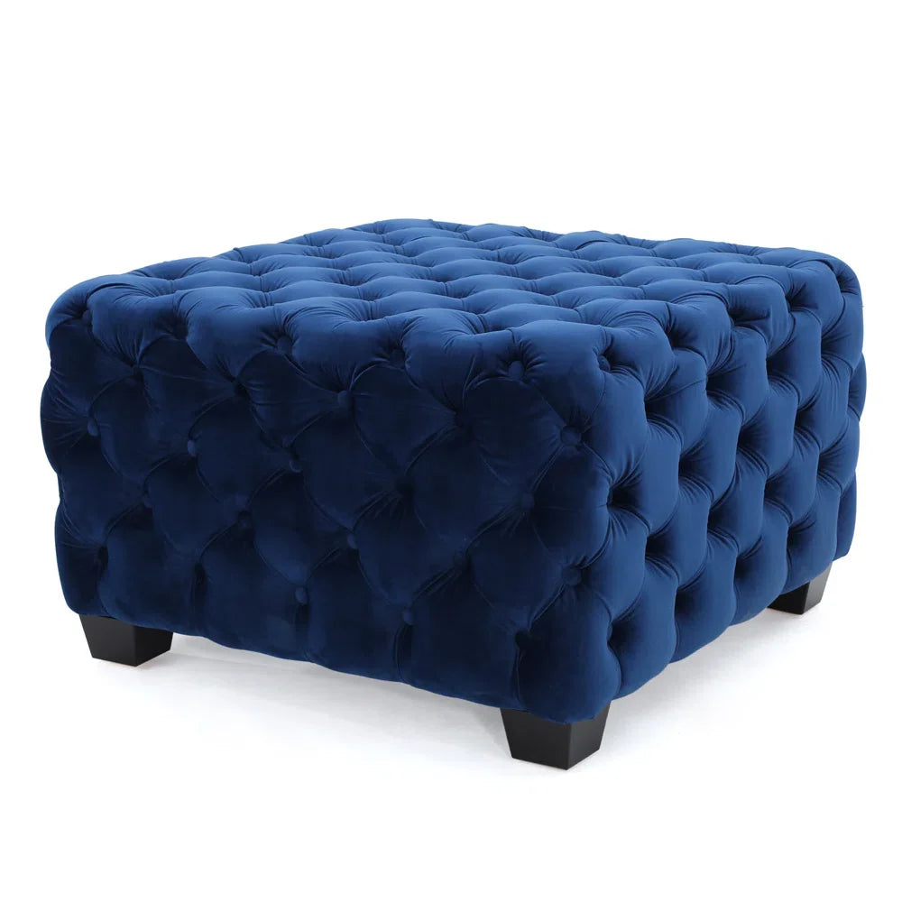 Navy Blue Square Tufted Ottoman