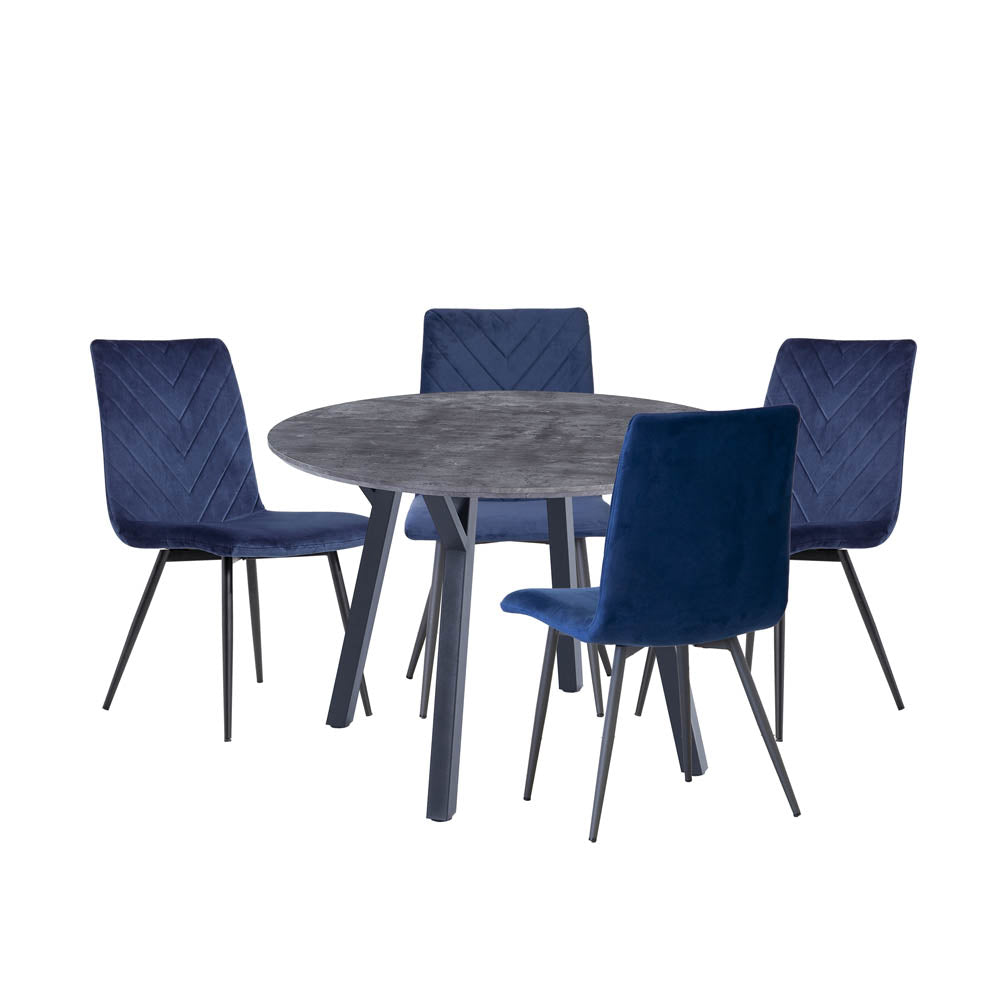 1.1m Concrete Round Table & 4 x CH66 Blue Chairs