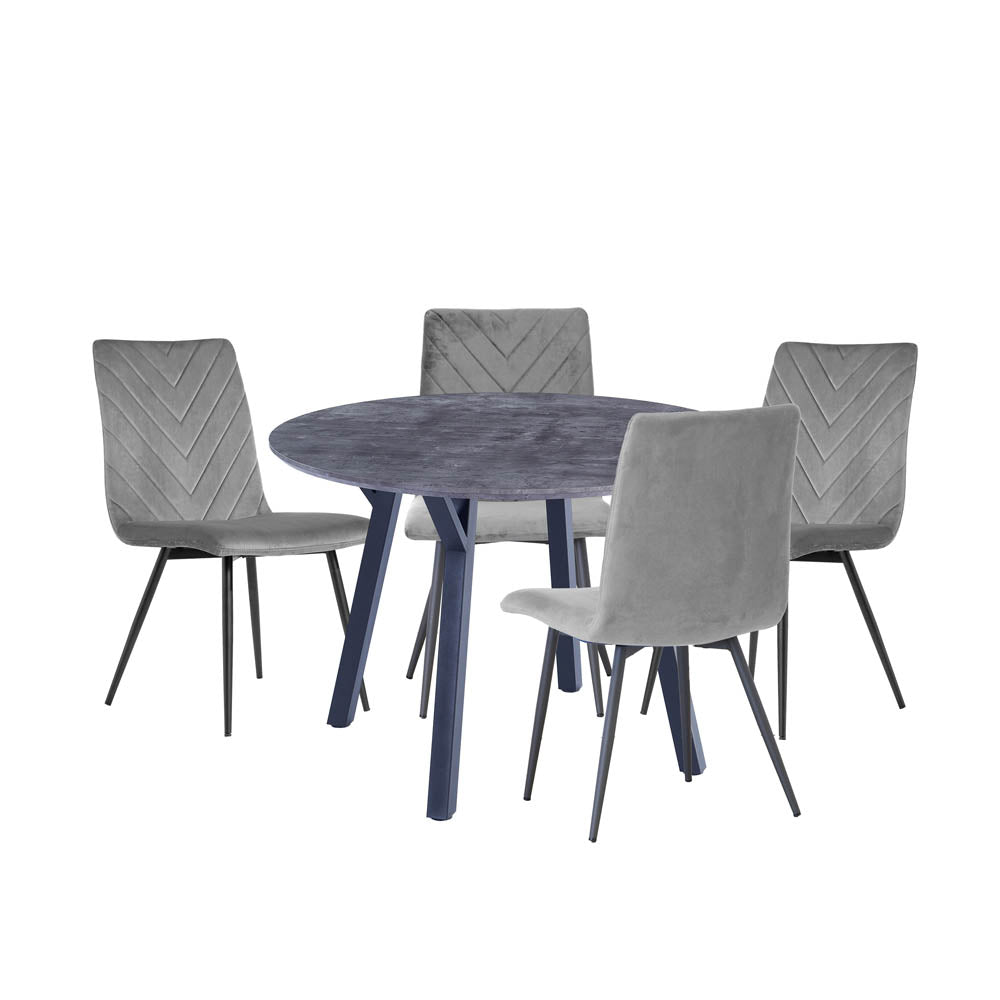 1.1m Concrete Round Table & 4 x CH66 Grey Chairs