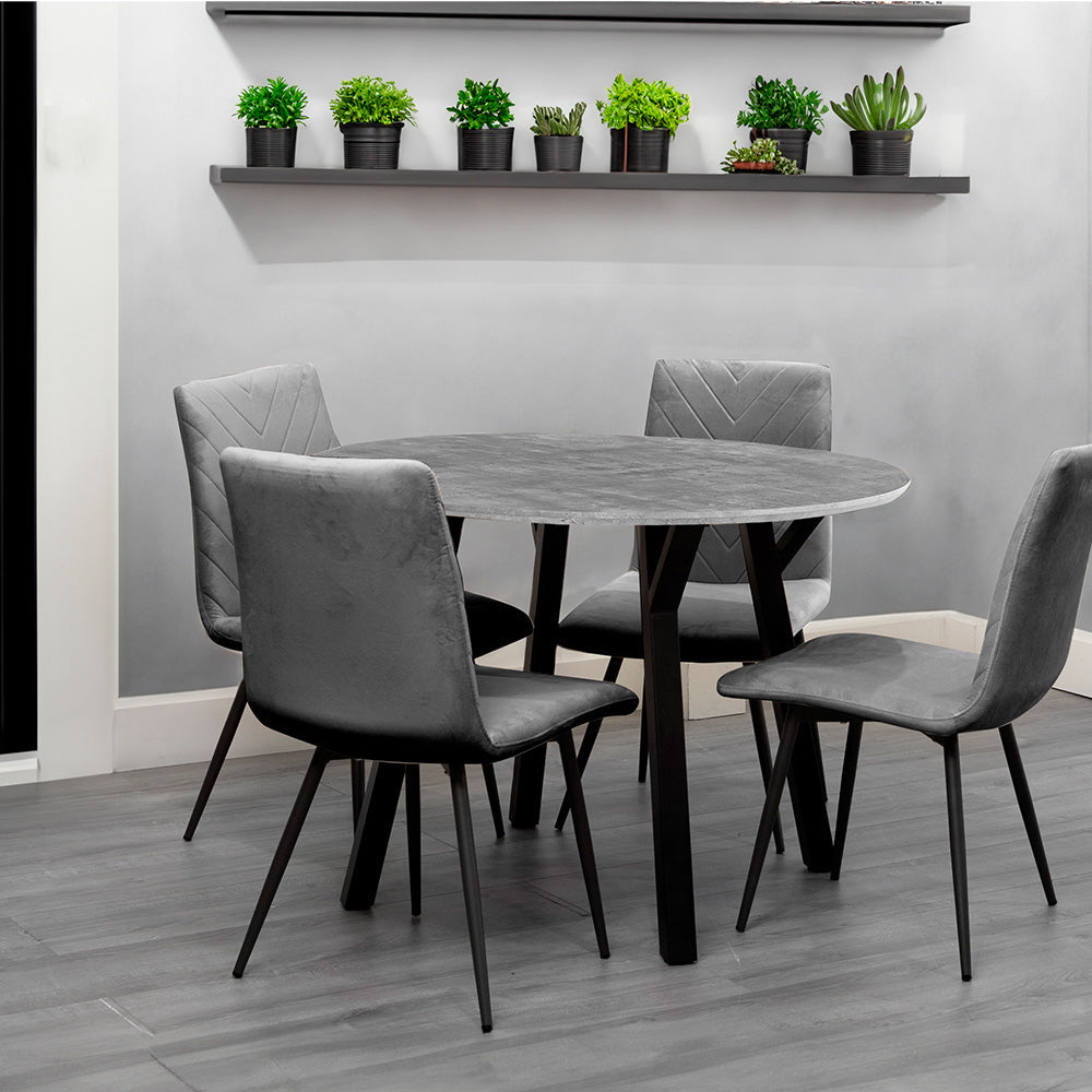 1.1m Concrete Round Table & 4 x CH66 Grey Chairs