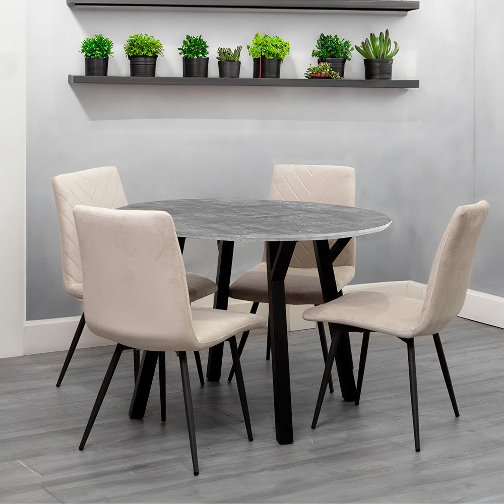 1.1m Concrete Round Table & 4 x CH66 Taupe Chairs