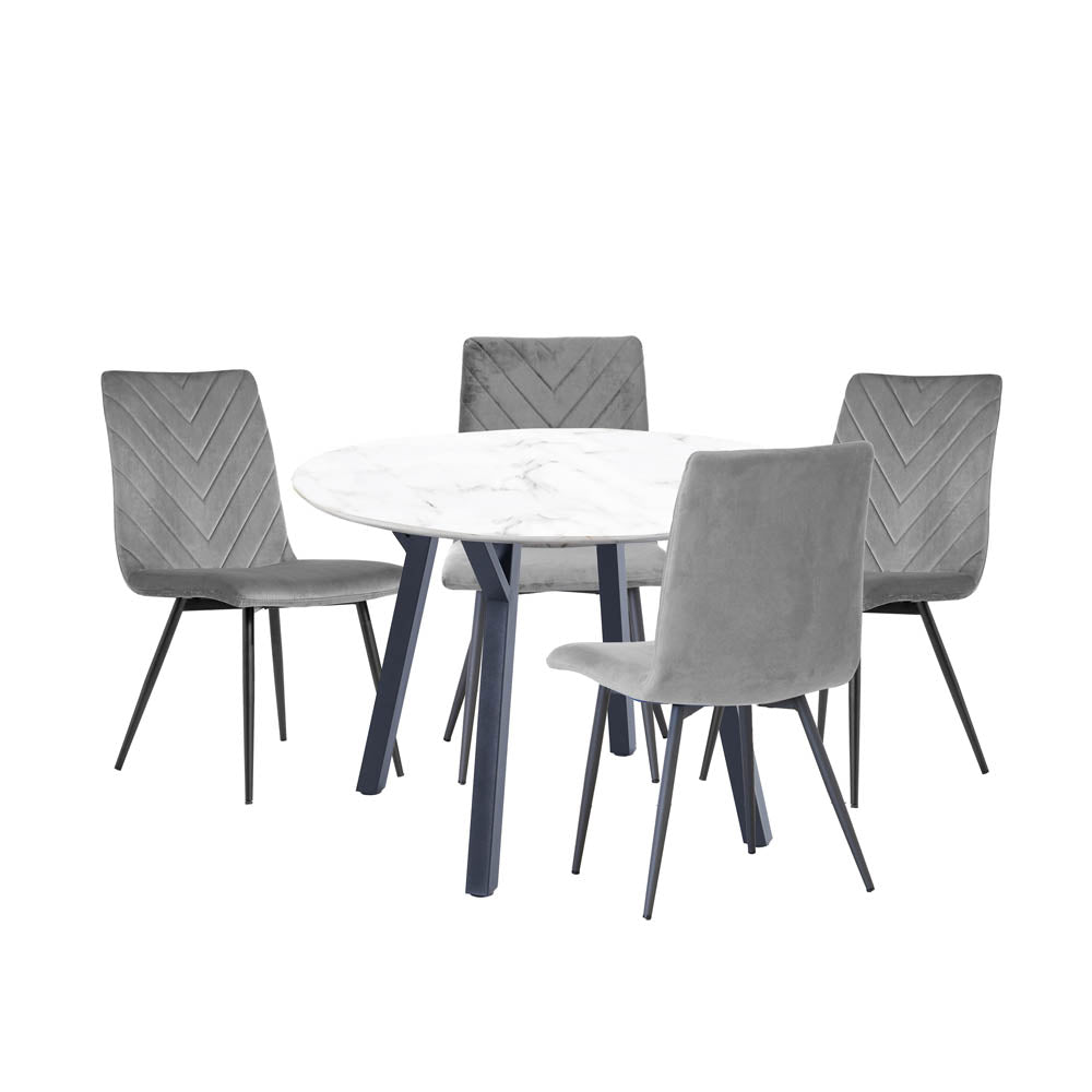 1.1m Marble Round Table & 4 x CH66 Grey Chairs