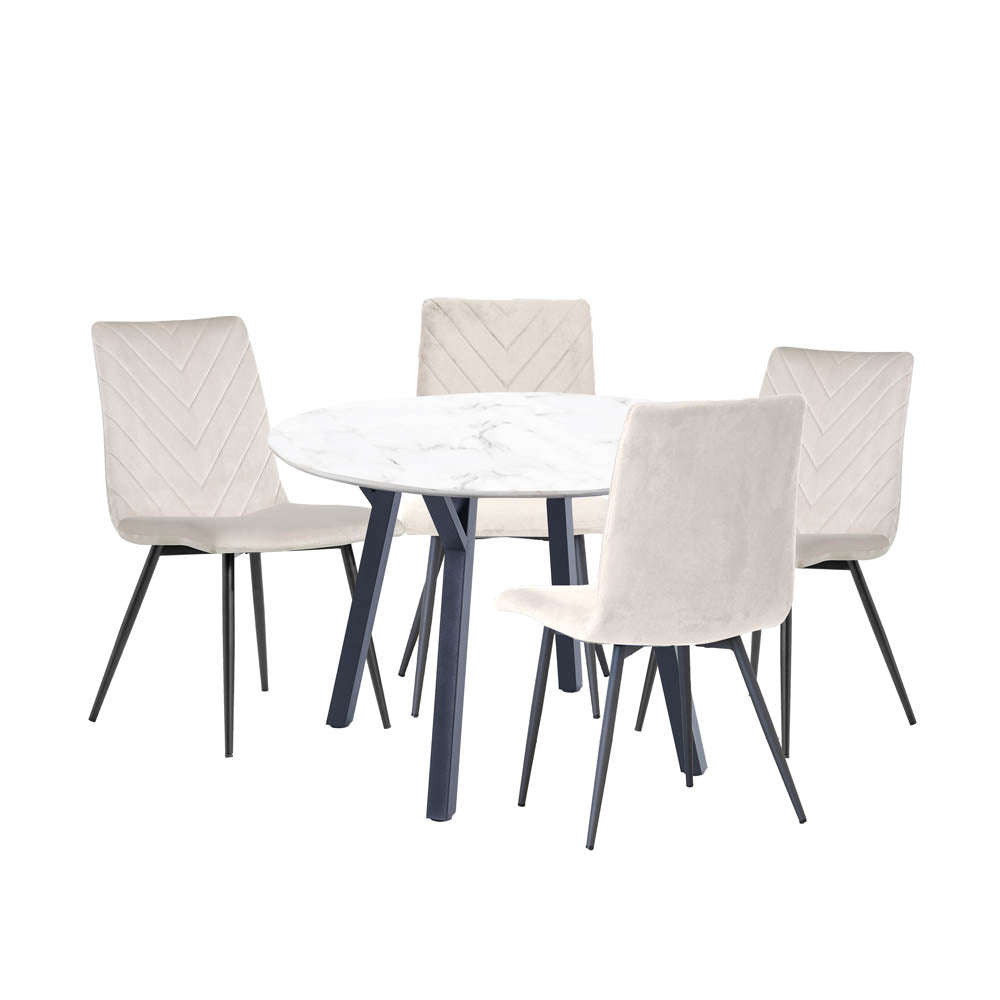 1.1m Marble Round Table & 4 x CH66 Taupe Chairs