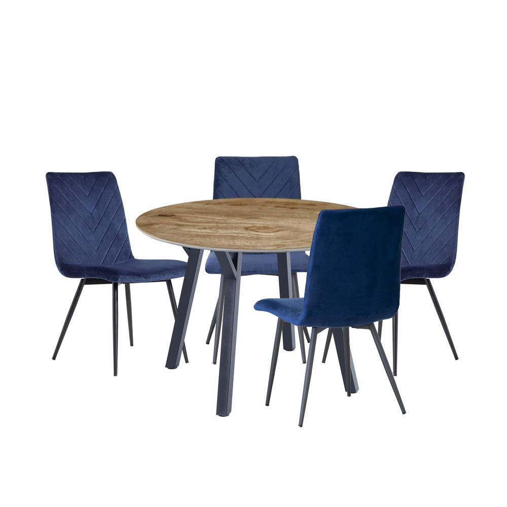 1.1m Oak Finish Round Table & 4 x CH66 Blue Chairs